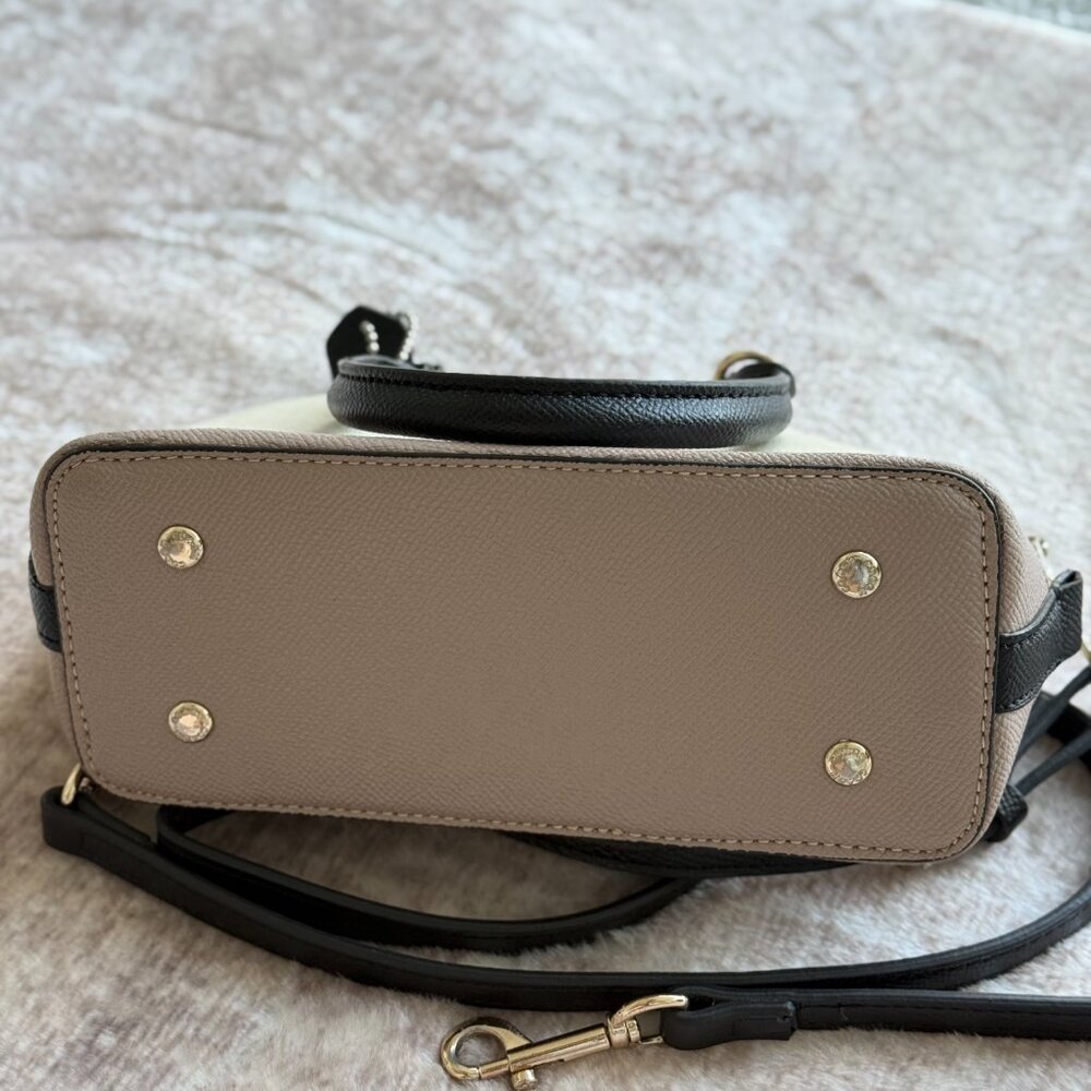 Coach Mini Sierra Satchel Colorblock Crossbody Bag Leather Cream Taupe Black - Picture 7 of 13